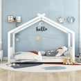 thumbnail image 2 of EUROCO Wood House-Shaped Twin Platform Bed for Kids, Low Profile House Bed, No Box Spring Needed, White, 2 of 10