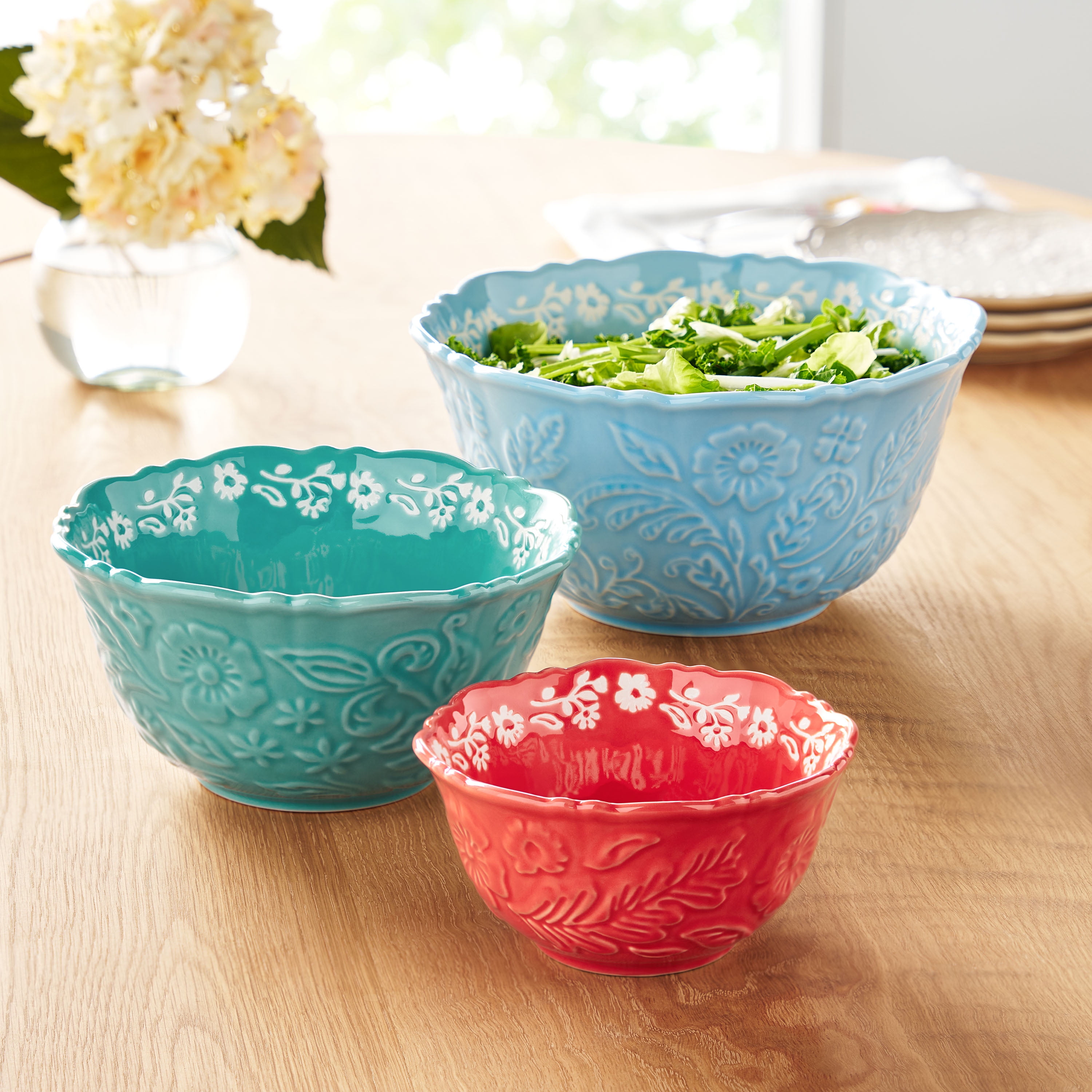 The Pioneer Woman 3pc Embossed Stoneware Serve Bowl Set