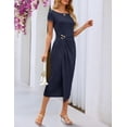 thumbnail image 2 of Merokeety Womens Summer Dresses Boat Neck Cap Sleeve Ruched Bodycon Midi Party Dress Navy l, 2 of 4