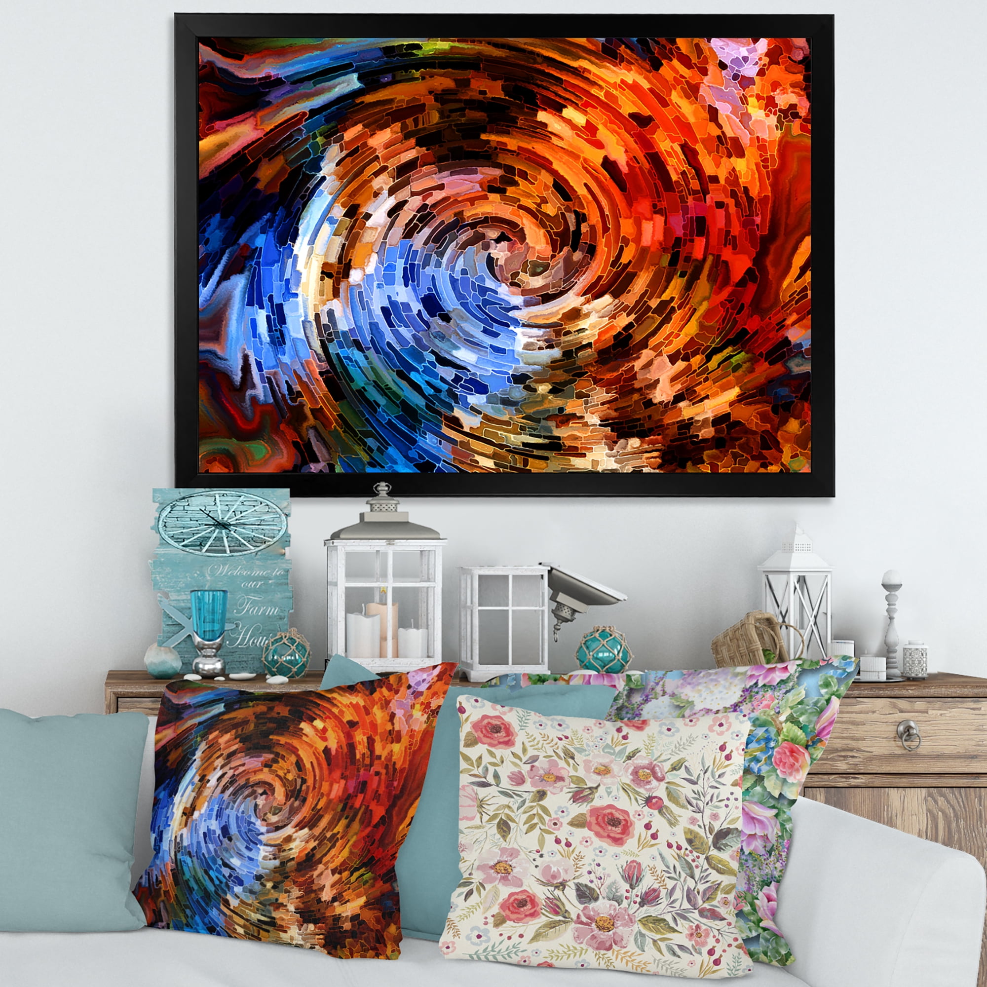 Designart 'Orange Spiral Abstract Voyages To Inner World' Modern Framed Art Print