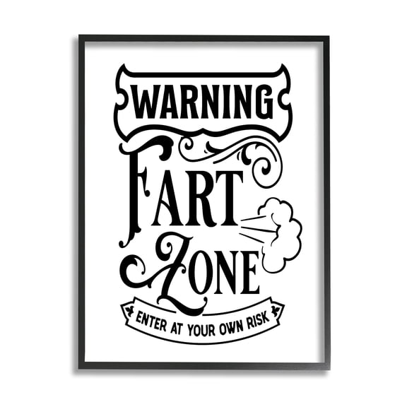 Stupell Industries Warning Fart Zone Funny Bathroom Vintage Style Graphic Art Black Framed Art Print Wall Art, Design by Lettered and Lined