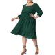 thumbnail image 1 of Vestidos de talgrande pamujer Vestido midi de gacon cuello cuadrado bohemio de lunares suizos Verde oscuro 3X, 1 of 6