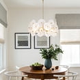 thumbnail image 5 of 23.6" French Crystal Chandelier, Modern Minimalist Gold Iron + Glass Ceiling Light Fixture, 3-Tier Transparent Glass, Adjustable 21.7" Chain, E14*9 Sockets  for Living Room & Bedroom, 5 of 10