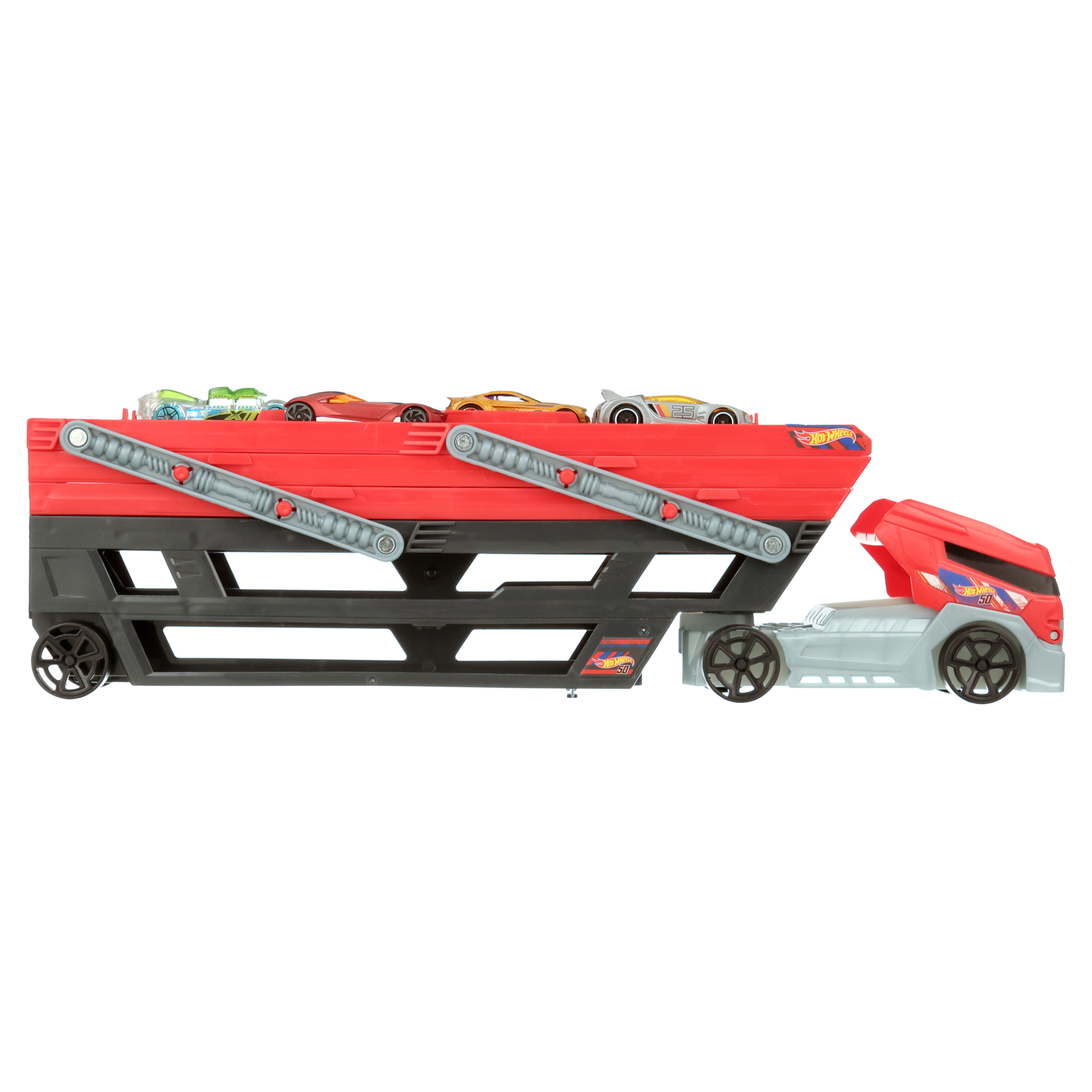 Hot Wheels Mega Hauler Toy Truck and 4 Cars Set, Transporter
