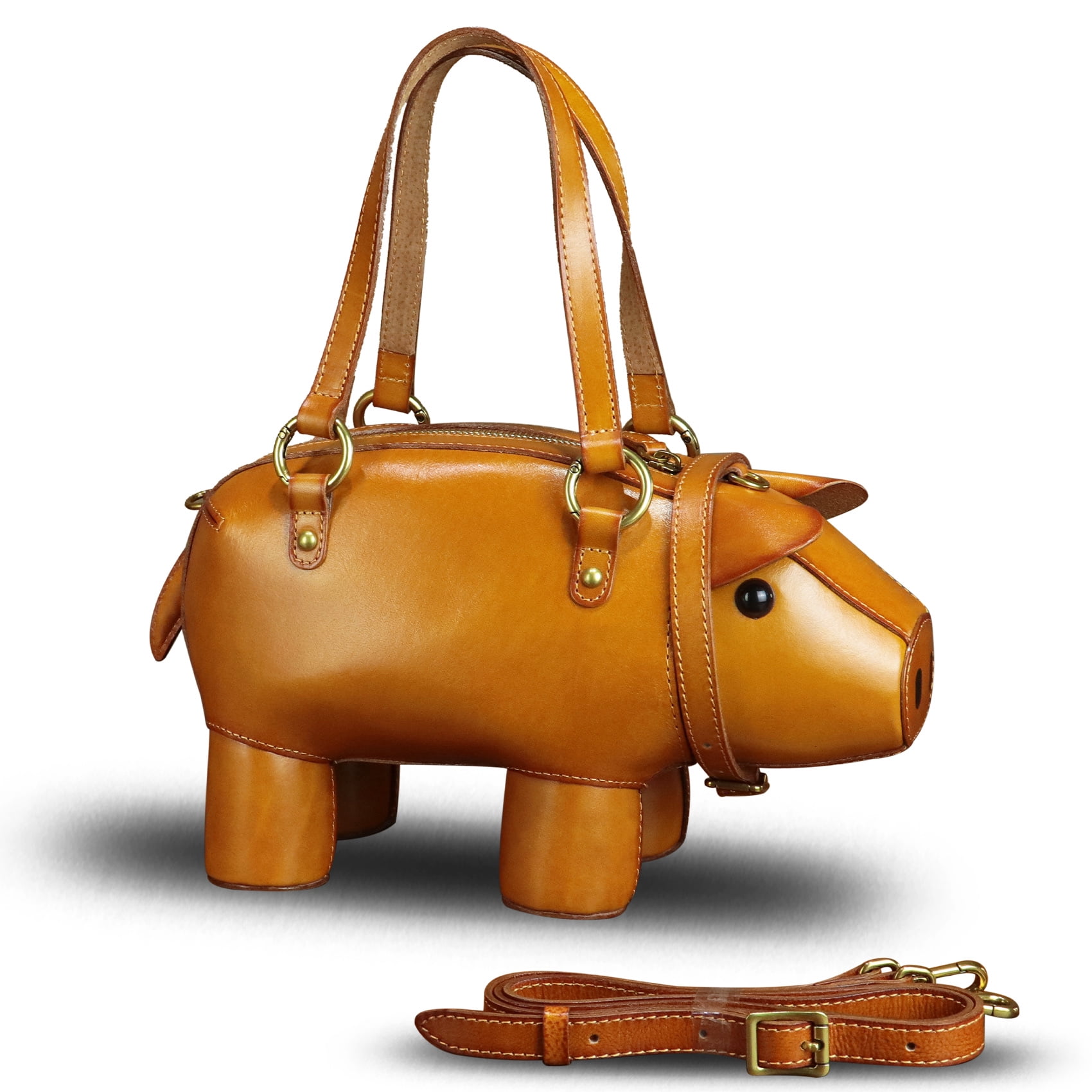 Genuine Leather Purse and Handbag for Women Pig Shape Crossbody Shoulder Bag