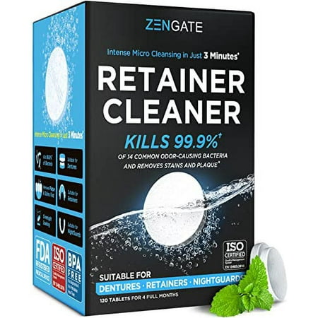 Retainer Cleaner - Denture Cleaning Tablets - Formulated in USA - Clean Mouth Guard, Aligner, Night Guard in 3 Minutes - 120 Tabs Big Pack - 4 Month Supply - Dental Cleanser for Teeth Appliances