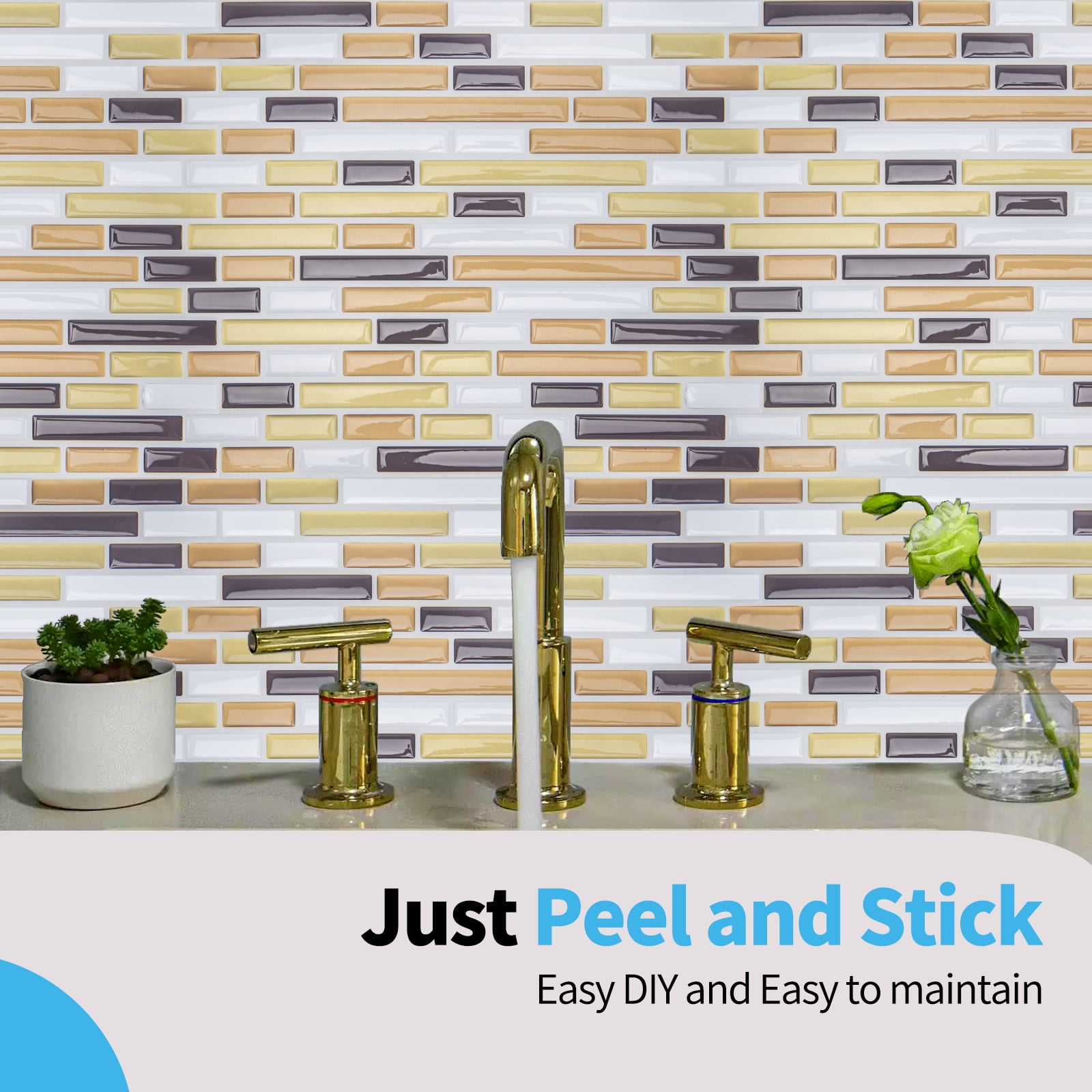 Art3 Peel and Stick Backsplash Tile Marble Yellow Wall Tile 12 in. x 12 in.  (10-Pack)