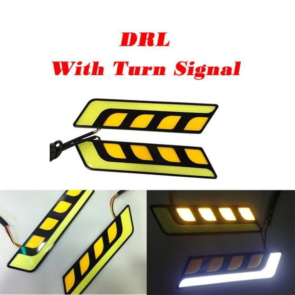 cpengpj 2Pcs LED Daytime Running Lights COB Fog Lights White Yellow Amber Flexible Car DRL Turn Signal Light Driving Lamp