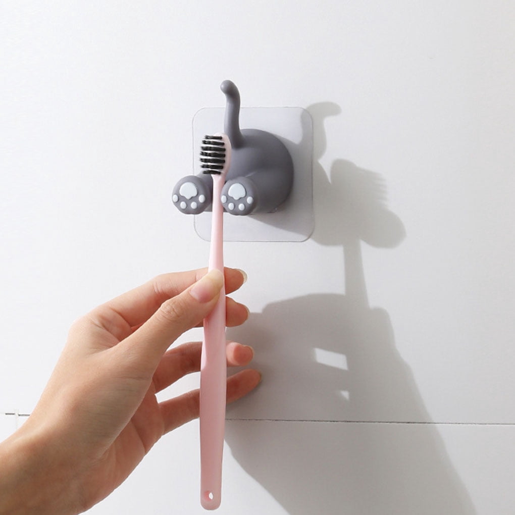 Cute Cartoon Animal Tail Hooks - No Hole Non-Slip Toothbrush Holder for Kids, Adhesive Bathroom Door Hanger (2-Pack, Easy Installation, Waterproof