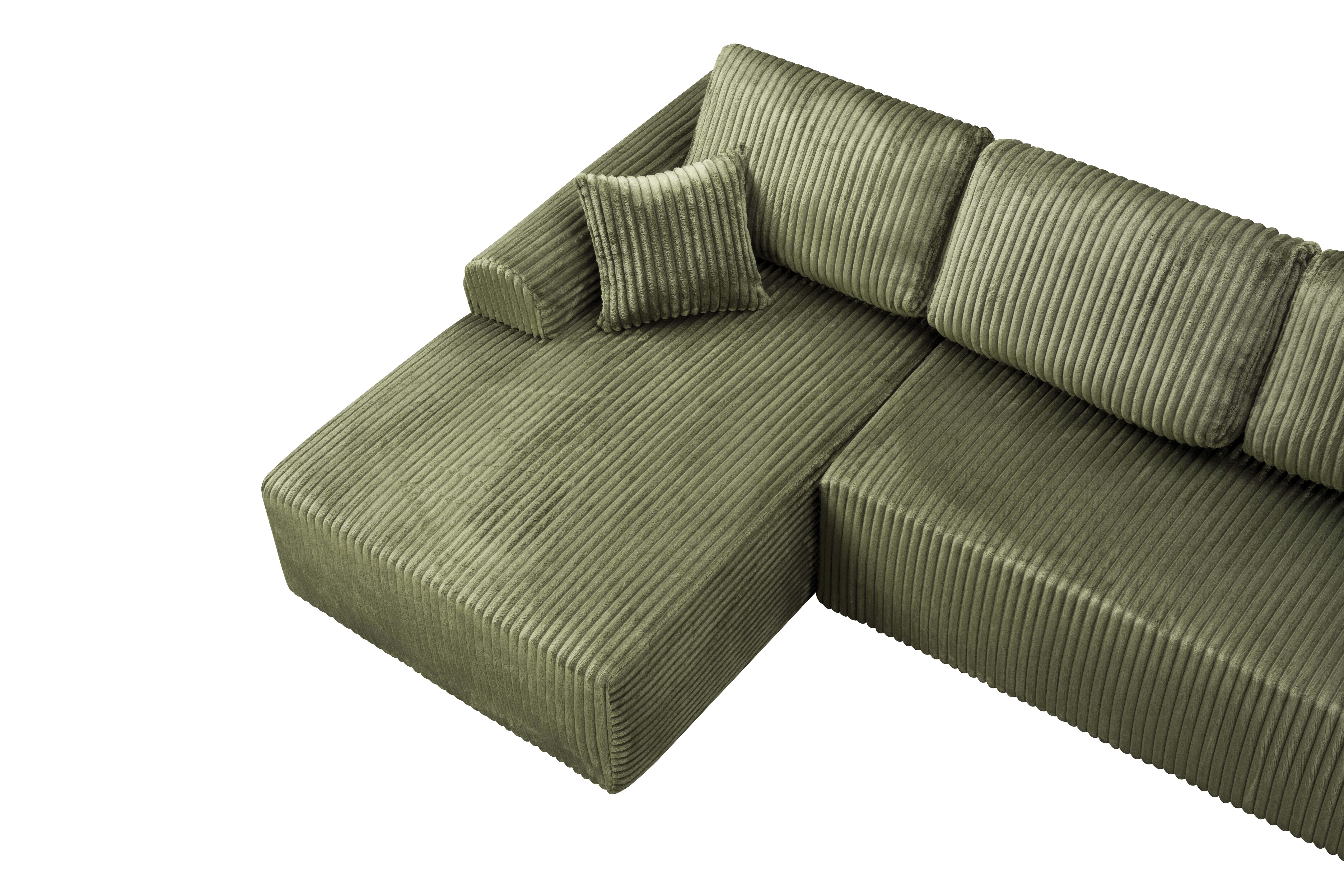 Shikeyi 109" Cloud Modular Sectional Sofa Couch with L-Shape Chaise,Modern Minimalist Upholstered Boneless Couches for Living Room Bedroom, Green