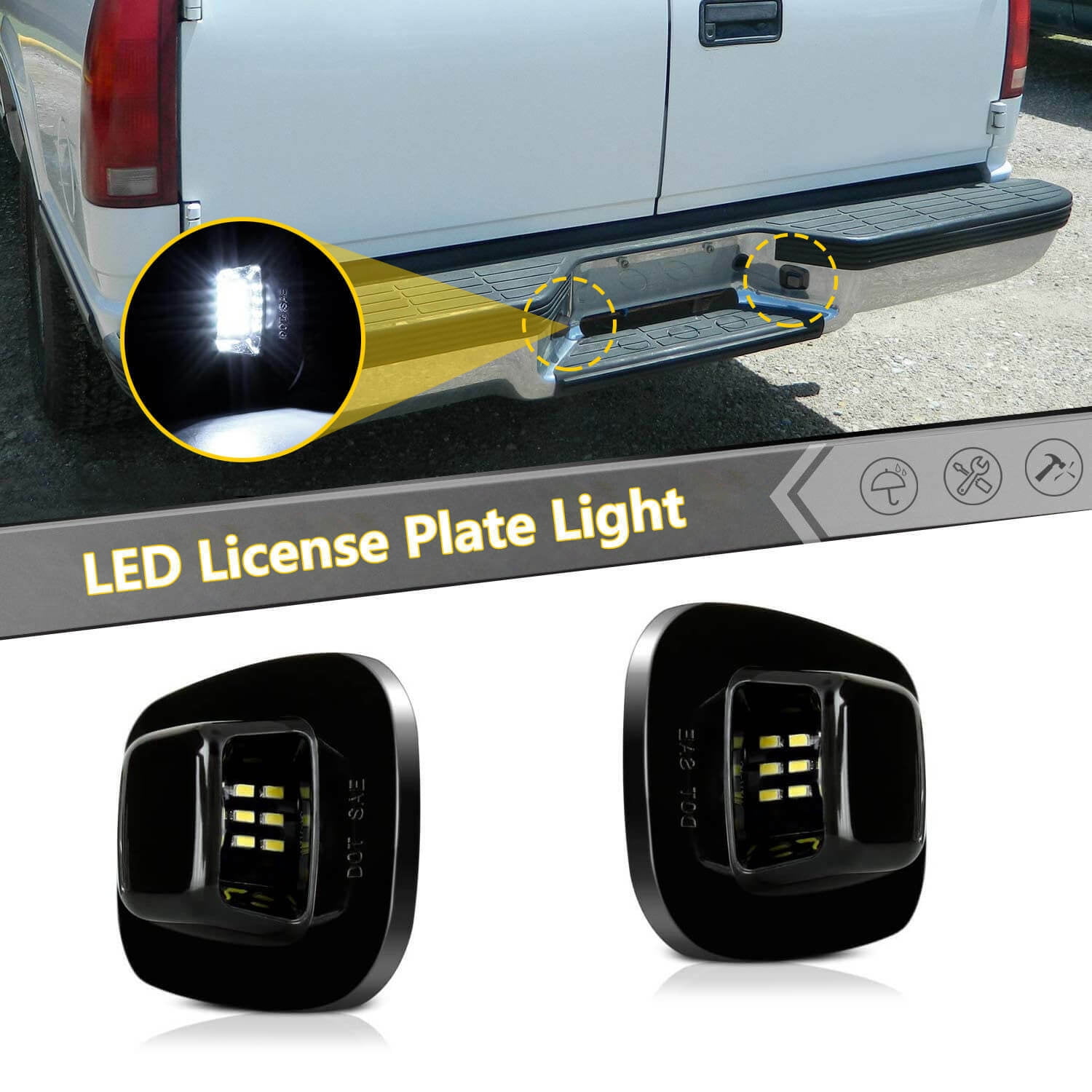 2X Rear LED License Plate Light Tag Lamp Assembly For Chevy GMC K1500 K2500 K3500