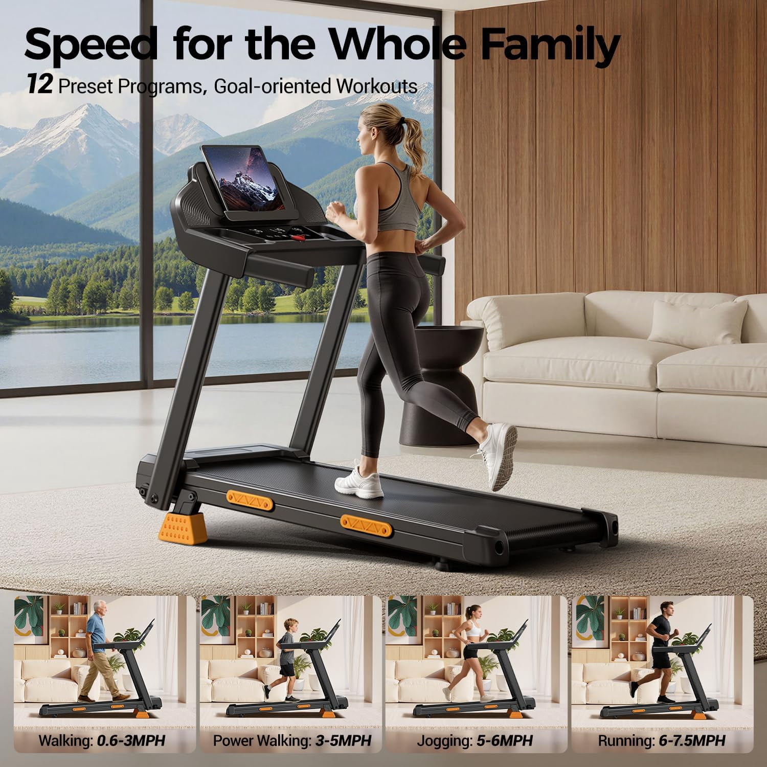 16% Treadmills for Home with Handle, 3 in 1 Portable Treadmill with Incline, Foldable Treadmill with Three Screen, 12 Preset Programs, 400Lbs
