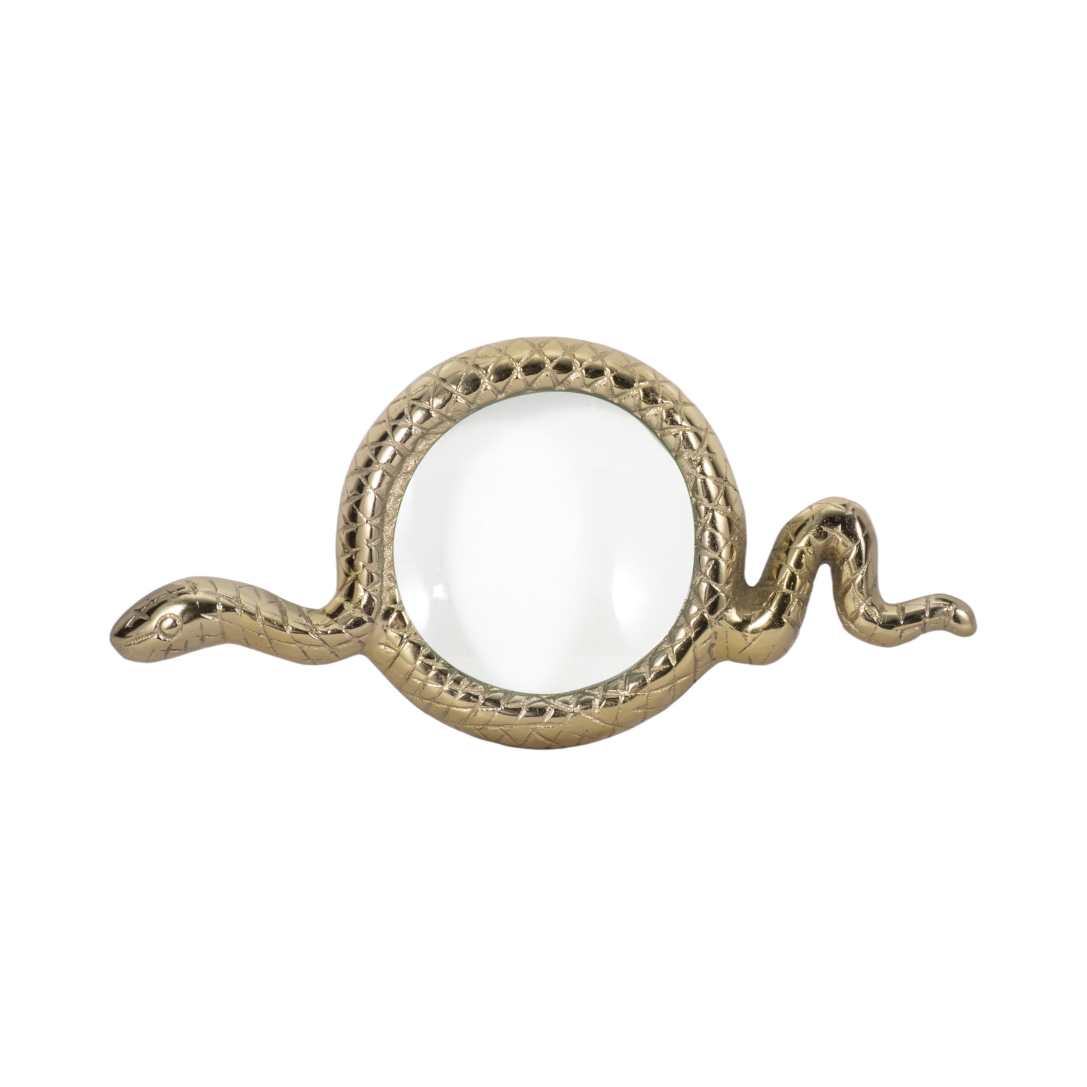 Sleek Snake Magnifying Glass for Home and Bathroom Decor - Bold Accent Sculpture for Coffee Table, or Room Display - Metal and Glass Design Ornament for Office Shelf Styling - 1", Gold & Metallic