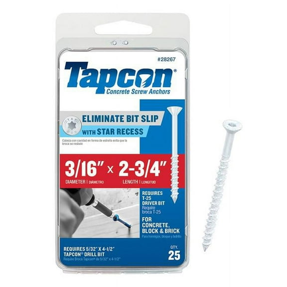 Tapcon 28267 Star Flat Head Concrete Screws, 2-3/4", Steel
