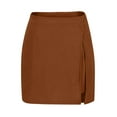 thumbnail image 6 of ClodeEU Women's Mini Asymmetrical Skirt with Shorts Underneath,Split Hem and Wrap Front Skort Brown,Womens Plus S, 6 of 6