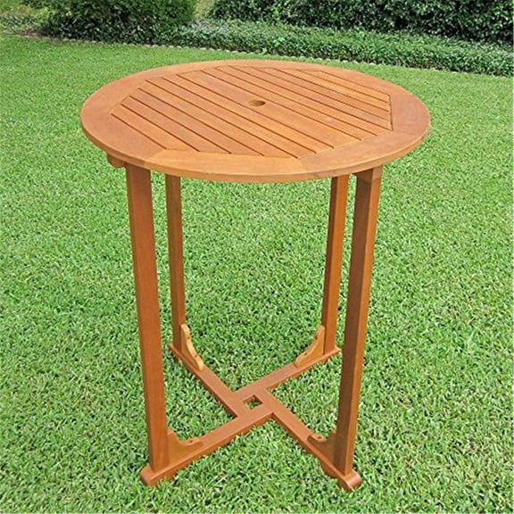 Outdoor Bar Height Table 36" Round - Patio Deck Wood Table - Durable Stylish Brown Finish