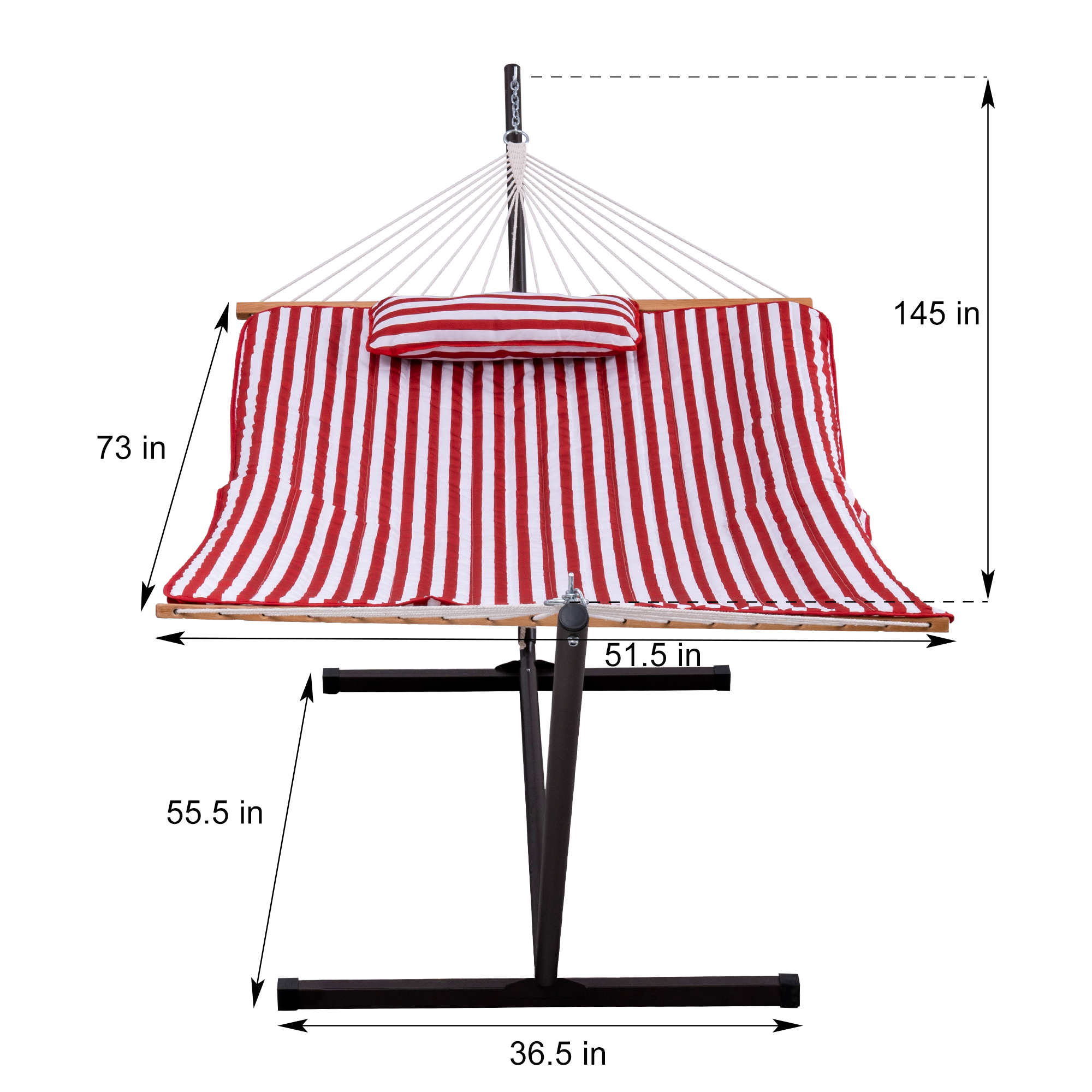 Sundale Outdoor Stripe Cotton Rope Hammock with 12 Feet Steel Stand, Quilted Polyester Pad and Pillow - image 3 of 10