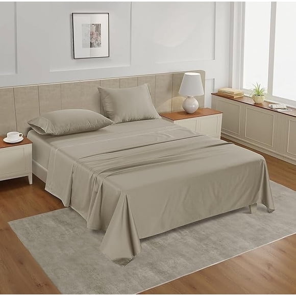 Casa Platino Juego de Sábanas Tamaño Completo 100% Algodón - 4 Piezas - Tejido de Satén Ultra Suave, 450 Hilos - Transpirable, Refrescante, Duradero, Bolsillos de 15" de Profundidad - Lino