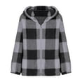 thumbnail image 3 of Dweltoz Sherpa Jacket for Women 2024 Fall Zipper Fleece Plaid Lined Jacket Plus Size Winter Warm Fuzzy Hooded Overcoat with Pockets,Gray M, 3 of 5