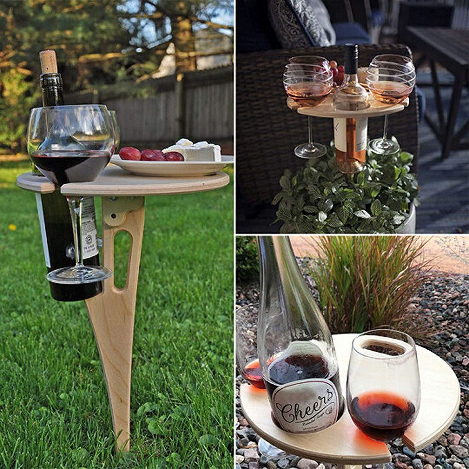 Folding Picnic Table Camping Picnic Wine Glass Holder Outdoor Garden Round Wooden Wine Table Small Wine Rack Portable Wine Holder Phone Stand Walmart