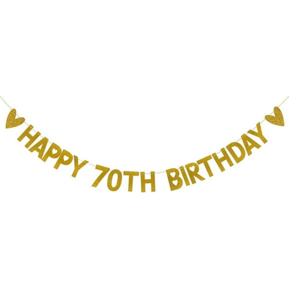 HAPPY 70TH BIRTHDAY Banner,Pre-Strung,Gold Paper Glitter Party Decorations for 70 Years Old 70TH Birthday Party Supplies Letters Gold