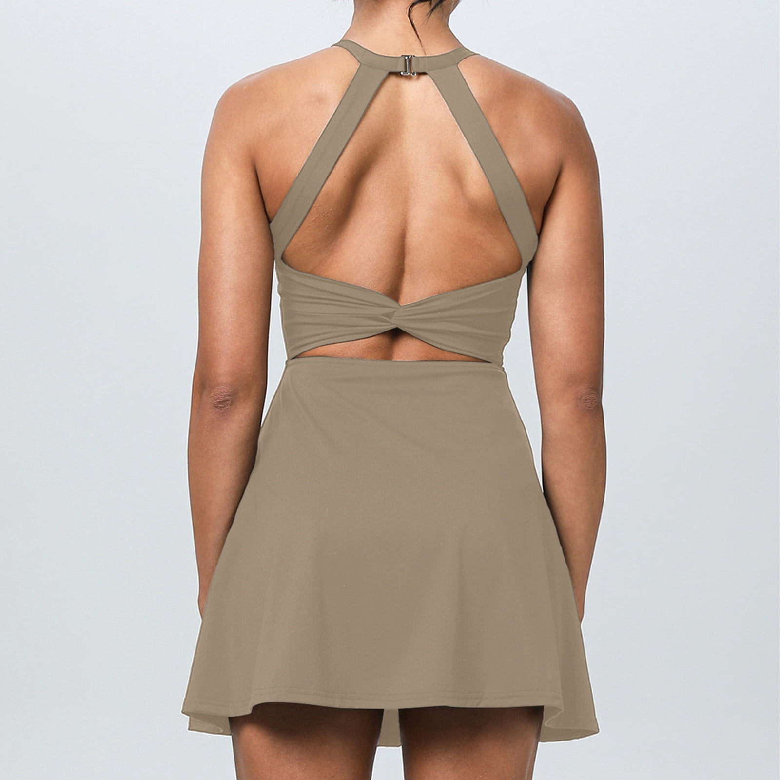 Meichang Tennis Dress for Women with Built-in Shorts Sleeeless Halter Workout Dress A-Line Backless Athletic Golf Dresses