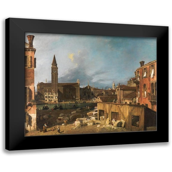 Canaletto 14x12 Black Modern Framed Museum Art Print Titled - The Stonemasons Yard