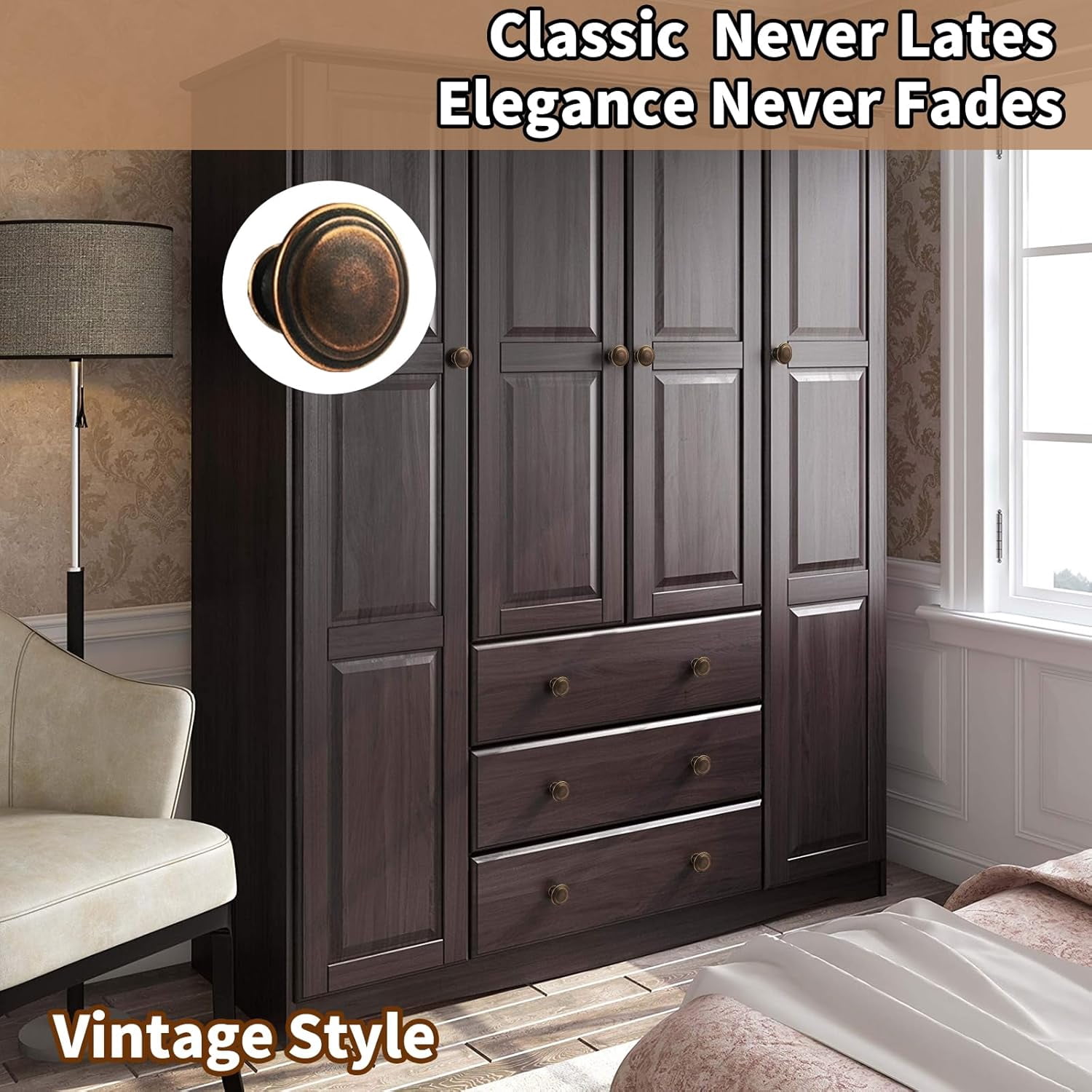 8 Pack Dresser Knobs,Kitchen Cabinet Knobs,Antique Brass Drawer Knobs,as The Replacement Knobs for Dresser,Desk,Kitchen Cupboard,Bathroom Cabinet,Vanity,Bifold Closet Door (Bronze-8 Pack)