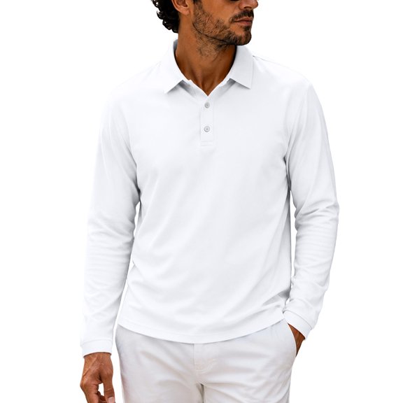 Hngshg Mens Tee Shirts Casual Button Up Collared Pullover Tops Dressy Long Sleeve Solid Color Golf T-Shirts