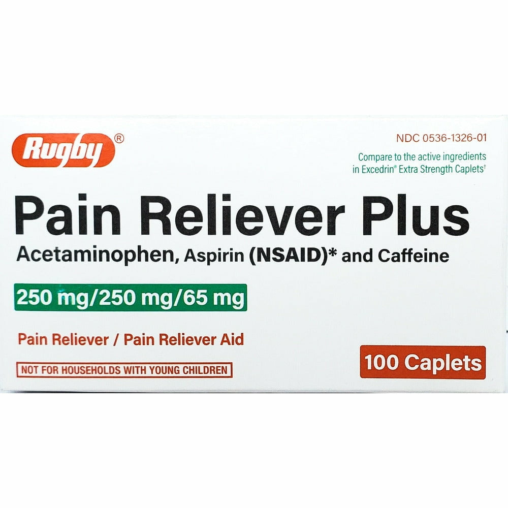 Headache Pain Reliever by Rugby ( Contains an active ingredient of Excedrin)  4-Pack