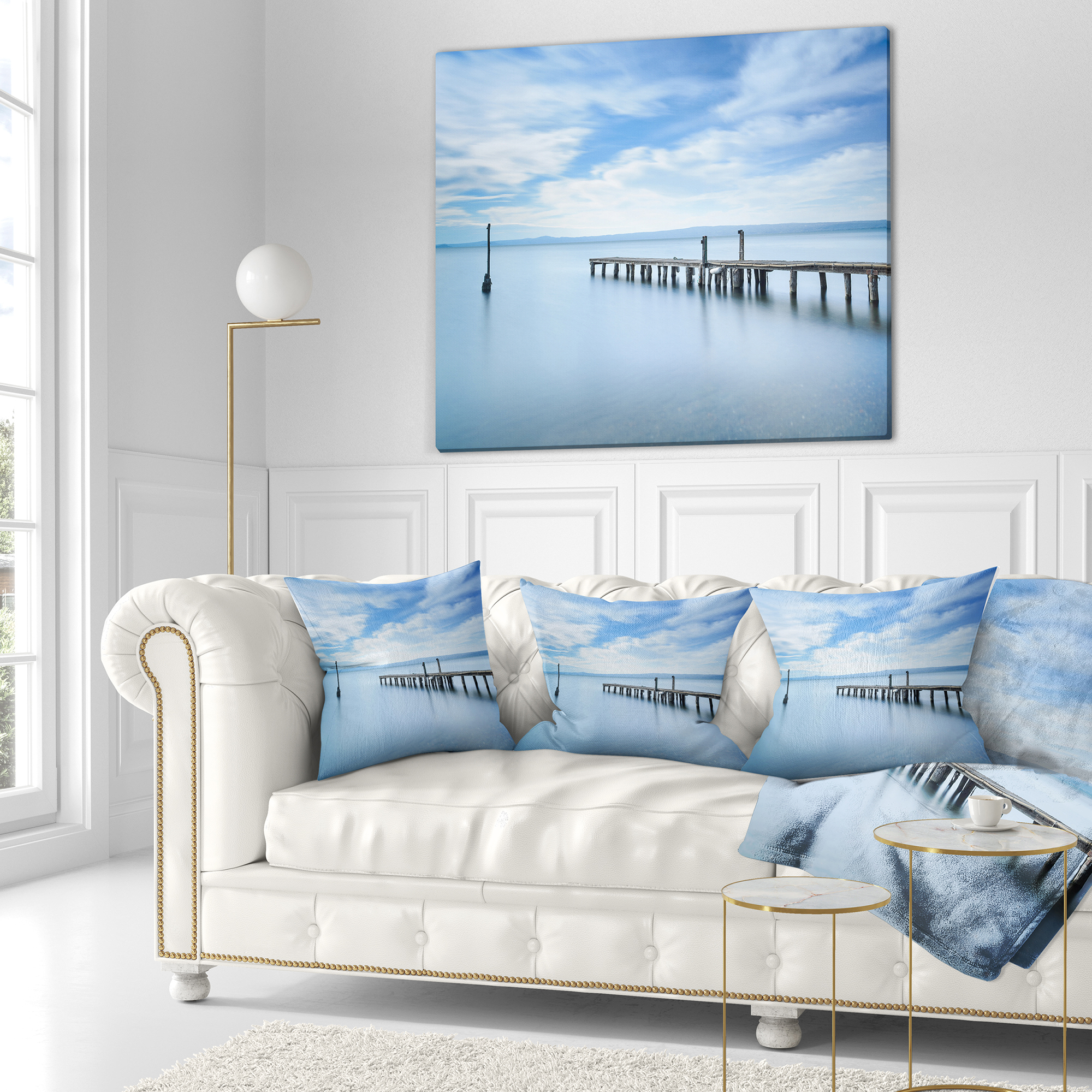 Designart Bright Sky and Blue Sea - Seascape Throw Pillow - 16x16