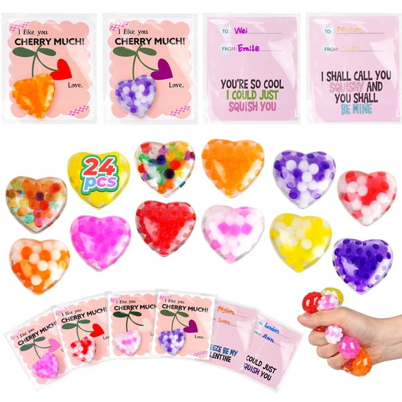 OFRYH Set de 24 pelotas antiestrés squishy con forma de corazón para San Valentín