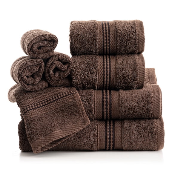 Evimpex 8-pcs 100% Cotton Bath, Hand and Washcloth Towel Set, Dark Brown