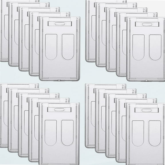 20 Pieces Heavy Duty Badge Holders Rigid Hard Plastic ID Access Vertical Badge Holder Dual 2 Sided ID Badge Holder Transparent Plastic Credit Card Protector ID Card Case