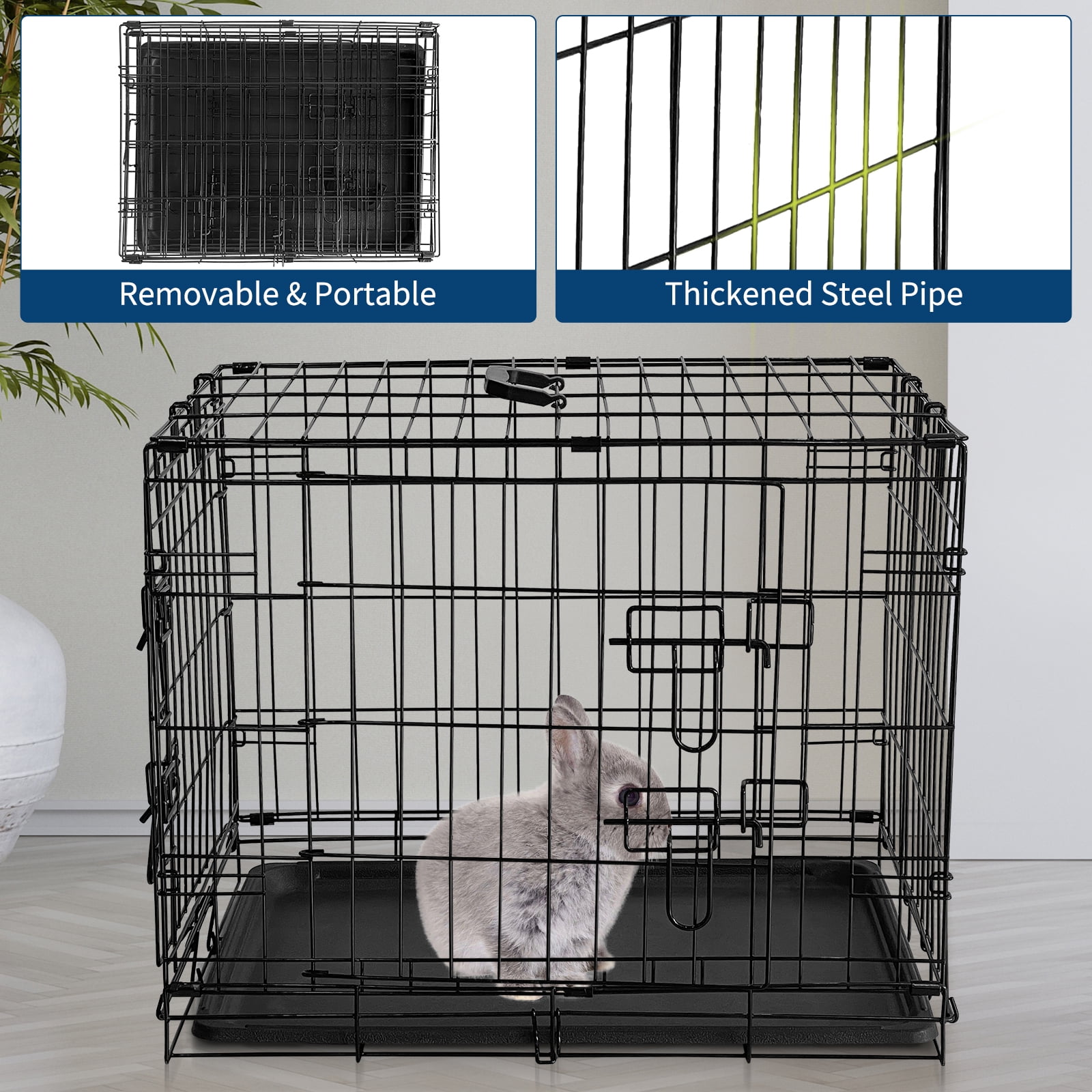 24/48 Inch Dog Crate, Portable Dog Crate with Slide Out Tray, Top & Front Door, Folding Small Critter Cage for Dog, Cat, Bunny, Ferret, Chinchilla, Cat, Rat