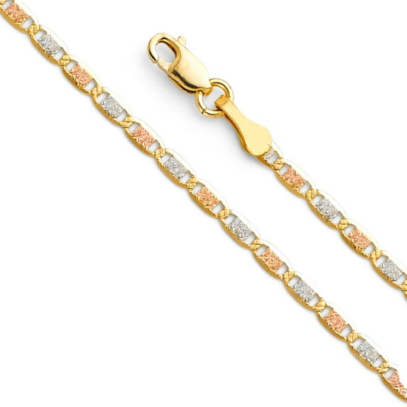 Ioka - 14K Tri Color Solid Gold 2.1mm Valentino Chain Necklace with Lobster Clasp