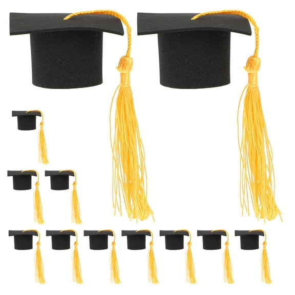 OUNONA Black Graduation Cap Toppers 12 Pieces Paper and Polyester Decorations for Graduation Party Supplies