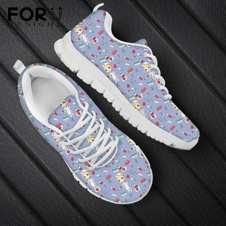 

Flats Lace Up Shoe for Women Kawaii Cartoon Nurse Pattern Sneaker Shoes Lady Breathable Air Mesh Shoes Zapatos Mujer