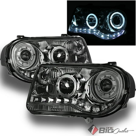 300c Halo Led Projector Headlights - For 2005-2010 300C Smoked Halo Projector Headlights w/ Daytime Running LED Strip Pair Left+Right/2006 2007 2008 2009