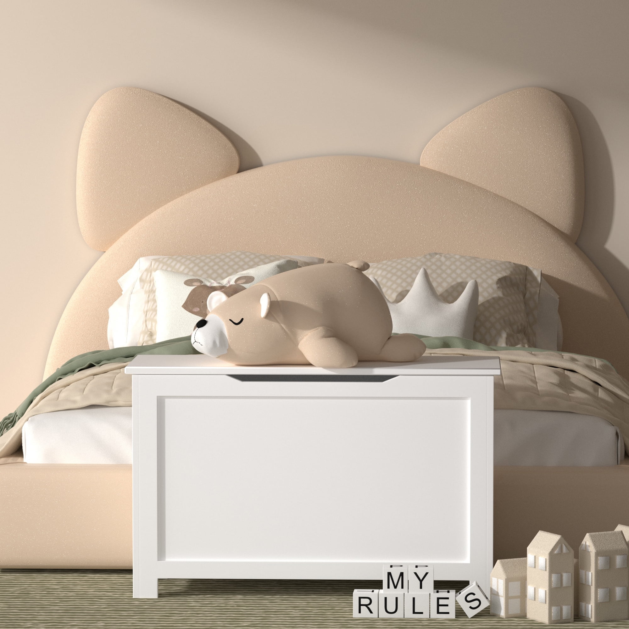 Miniyam Modern Wooden Toy Storage Box with Seating Bench for Kids, White