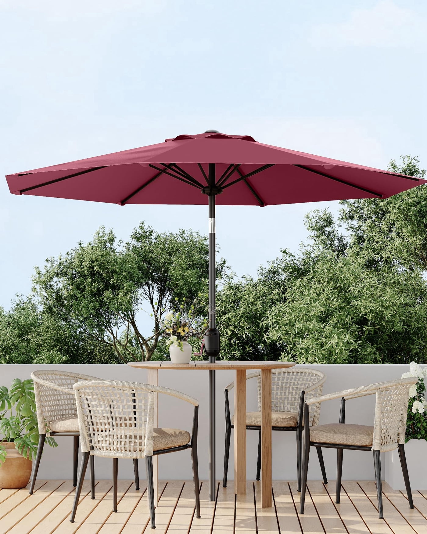 Arigeas 9ft Outdoor Portable Patio Parasol Umbrella with Push Button Tilt, 8-rib Frame and Crank Handle