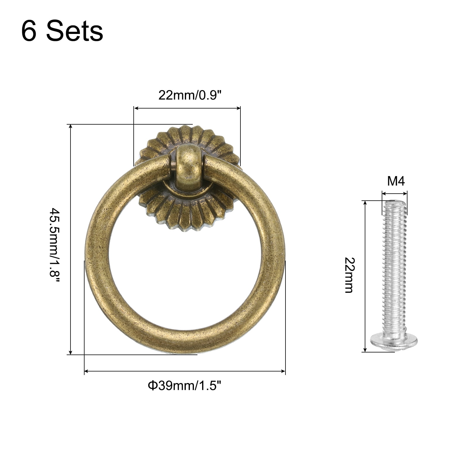 Unique Bargains Drop Ring Knobs Dresser Pulls with Screw Zinc Alloy 1.8" Bronze 6Sets
