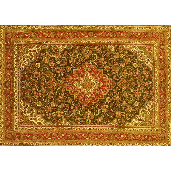Ahgly Company Machine Washable Indoor Rectangle Medallion Yellow Traditional Area Rugs, 5' x 8'