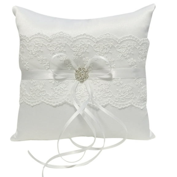 Moocorvic Wedding Ceremony Ring Bearer Pillow Cushion With Pearl Beaded Lace Silk 18x18cm