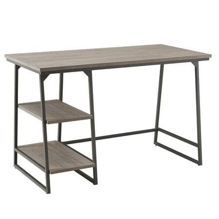 UPC: 0815199022913 | Leick Home Rectangular Computer Desk | Study Table with Reversible Stepped Tier Shelf  Roughsawn Oak and Gunmetal