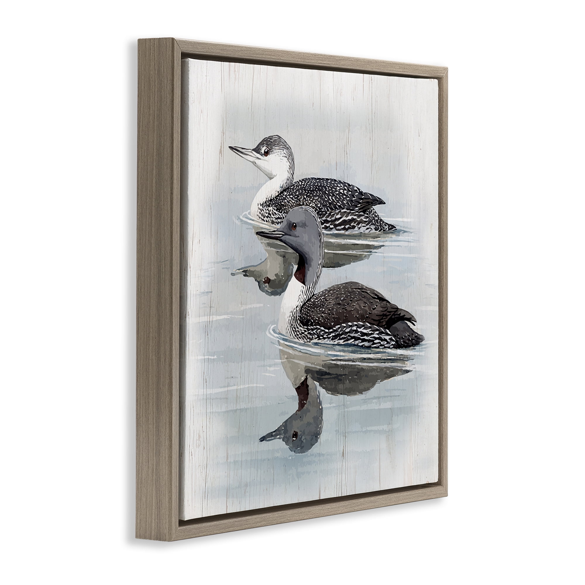 Stupell Industries Twin Loons in Water Animals Painting Brown Floater Framed Canvas Art Print Wall Art, 25 x 25