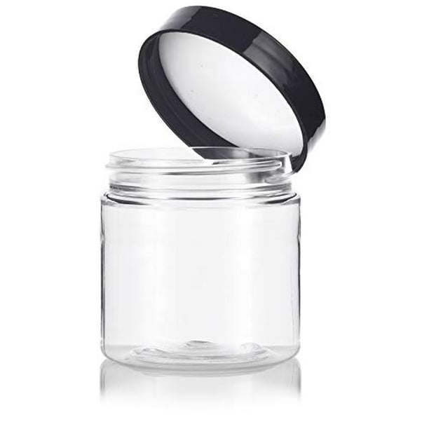 Pot de voyage en plastique PET transparent de 4 oz (sans BPA) avec couvercle  lisse noir - (lot de 12) 