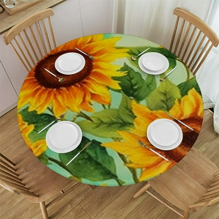 

BCIIG Sunflowers Round Table Cover Stain Resistant Washable Indoor Outdoor Tablecloth Kitchen Dining Wedding Parties 100% Polyester Waterproof Tablecloths 38 -42