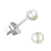 Suplight 925 Stelring Silver Natural Freshwater Pearl Stud Earrings 4mm, Cultured Pearl Jewelry for Women Girls