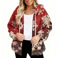 thumbnail image 4 of Women's Fashionable Casual Zippered Hooded Sweatshirt Jacket with Christmas Print and Drawstring, Furry Plush for Winter,Watermelon Red,2XL, 4 of 7